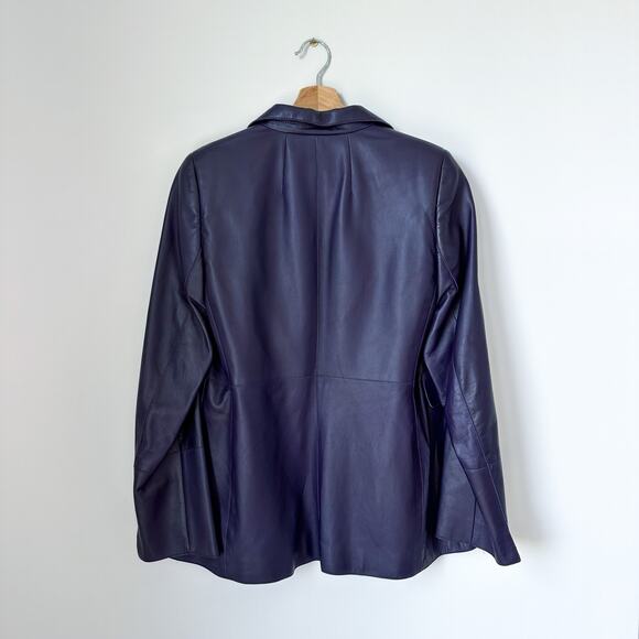 AKRIS Lamb Nappa Leather Collared Blazer Purple 12 - Picture 3 of 11